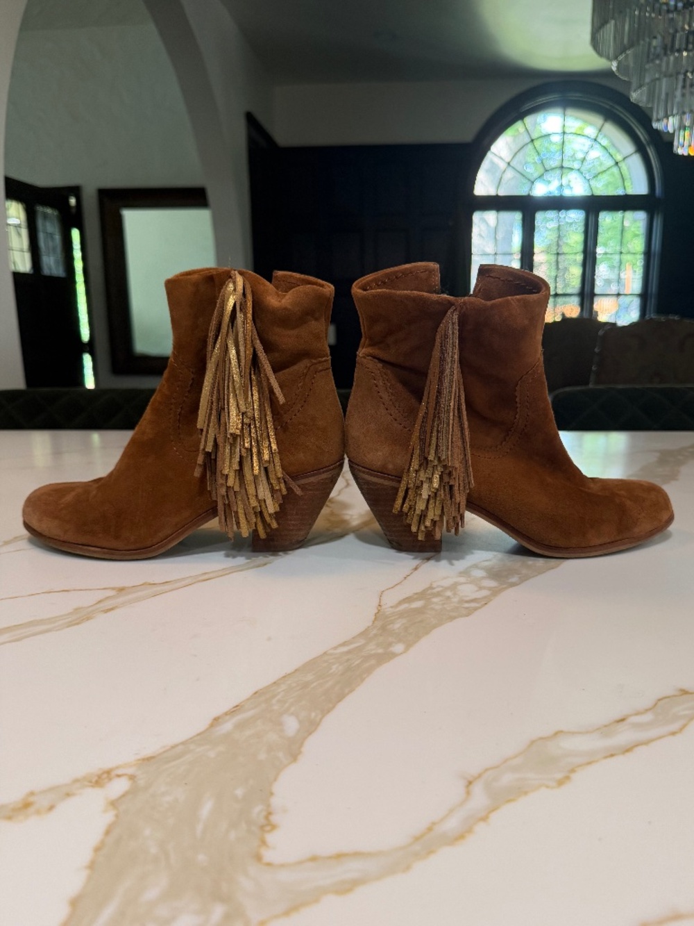 Brown Suede Ankle Boots with Western Fringe